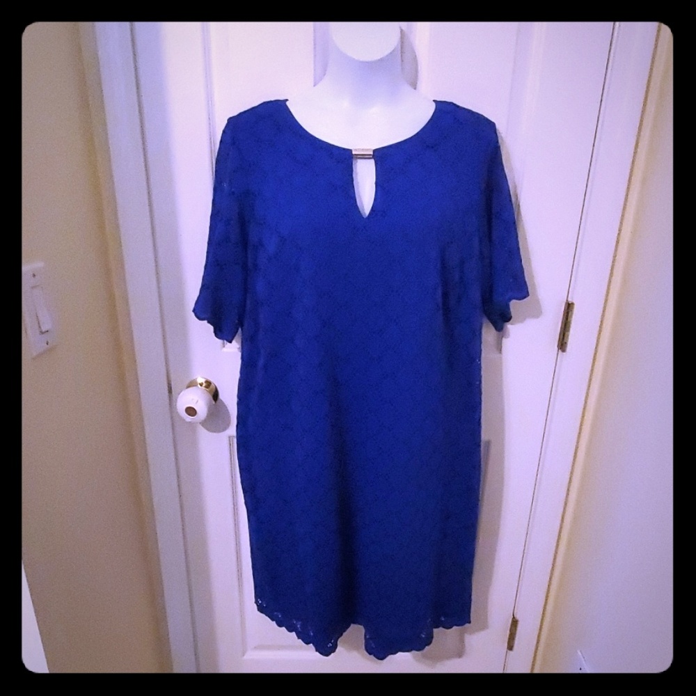 RN Studios Sheath Eyelet Dress 22W Blue